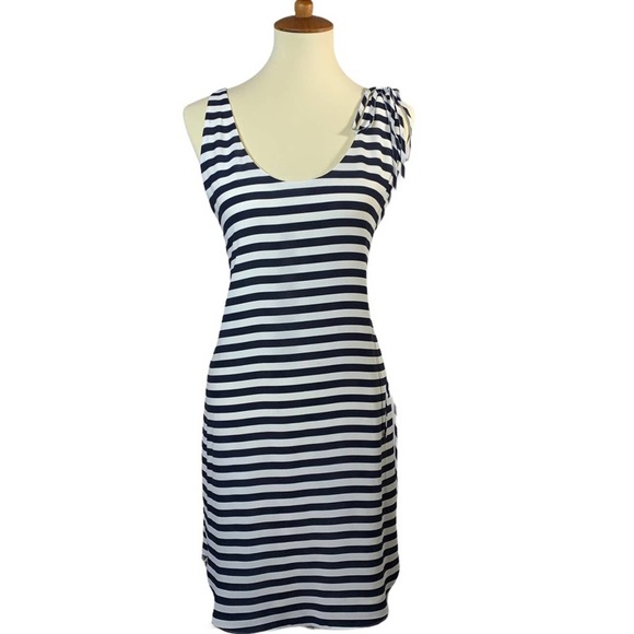 Loft navy stripe shoulder tie sleeveless dress med - Picture 1 of 4